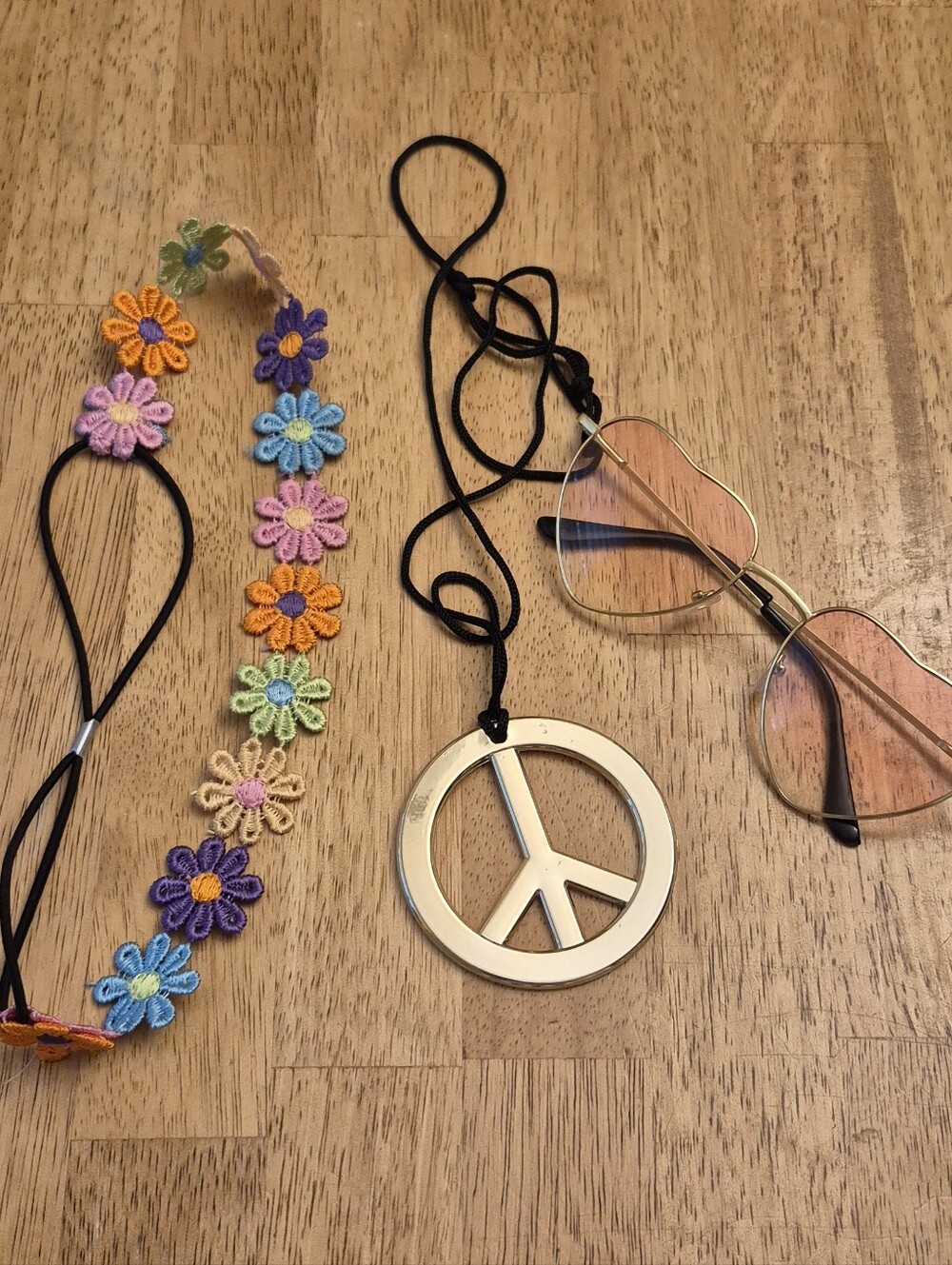 Halloween Costume Womens Retro Floral Peace Sign Hippie 60's 70's Dress & Access - Picture 11 of 12